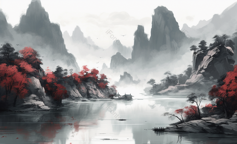 新中式水墨山水画,插画/手绘图,插画/手绘图库,插画/手绘图下载,插画/手绘